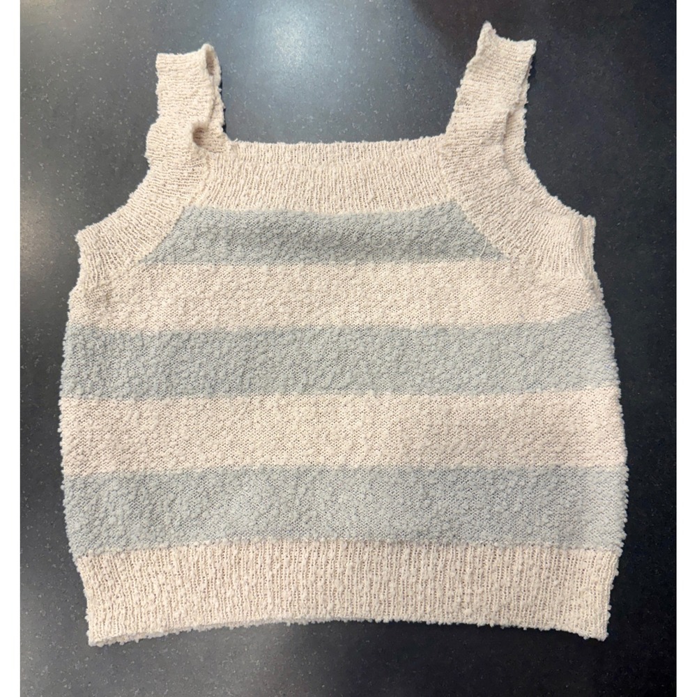 Altar'd State Sweater Tank Medium Cream Sage Striped Popcorn Knit Top Soft Girl